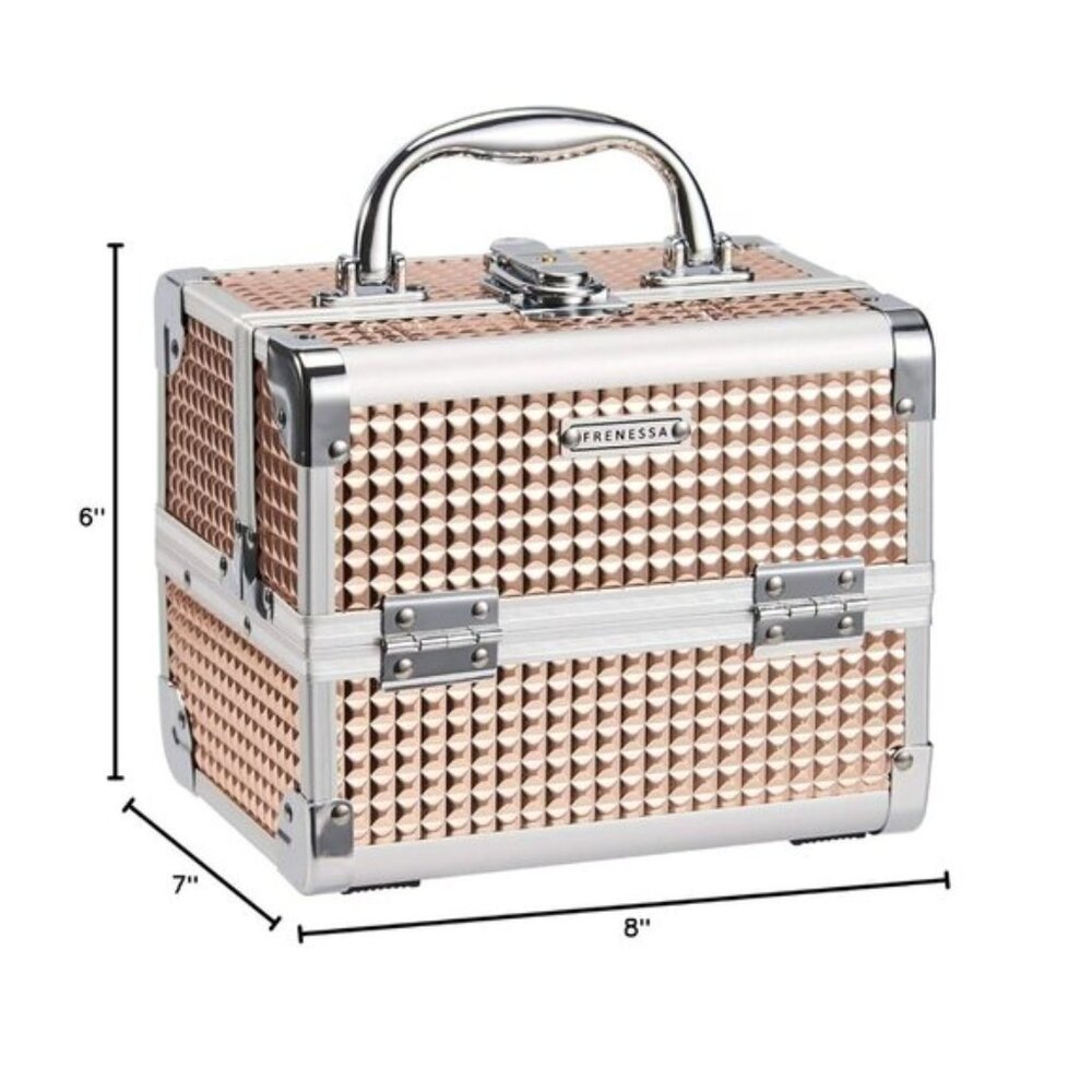 New Rose Gold Kids Makeup Train Case, Lockable Box with Mirror for Travel Use - Picture 10 of 10